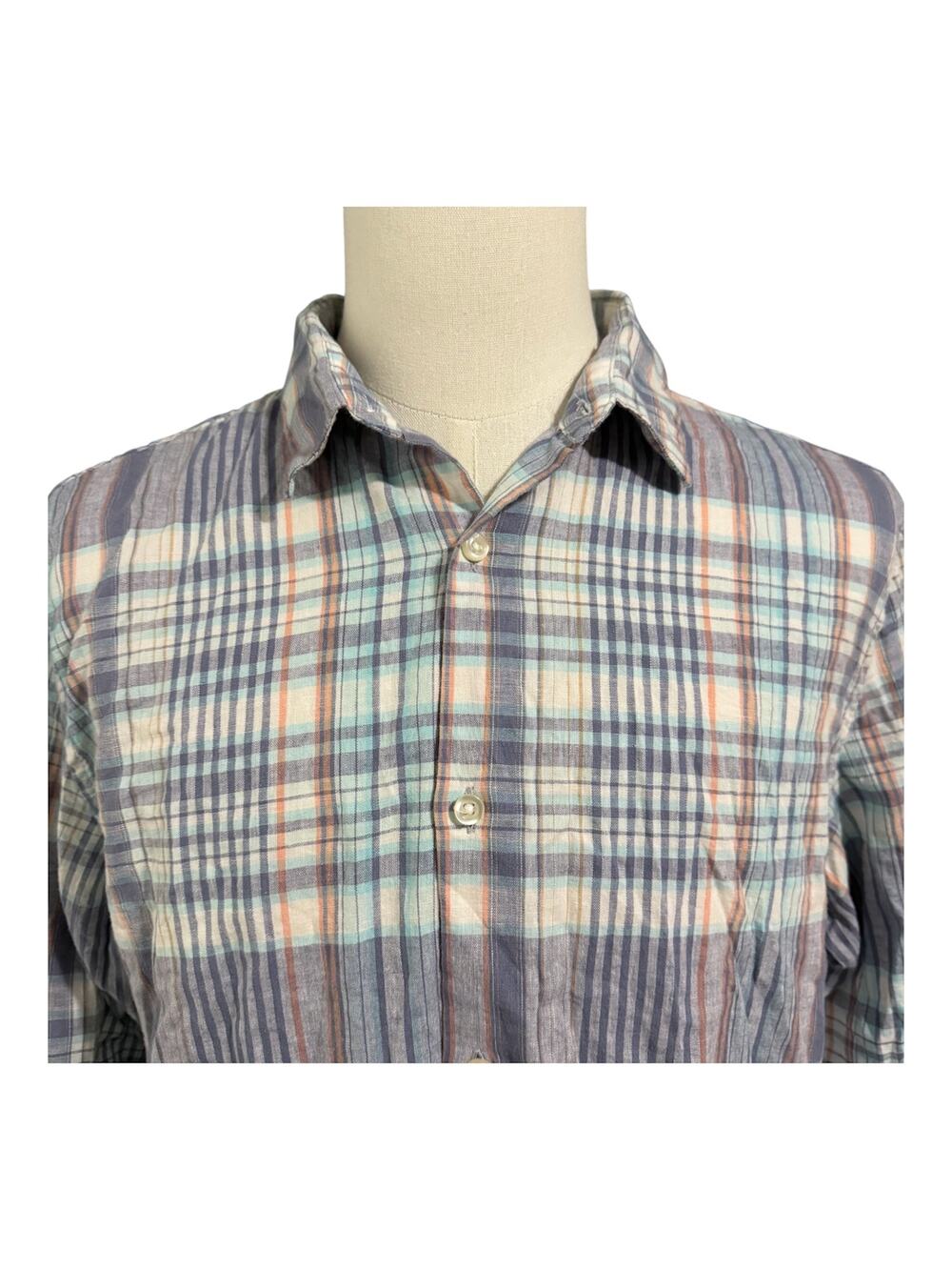 GAP NEW Men's Blue Plaid Linen Blend Button Down Sz L Casual Sustainable Preppy